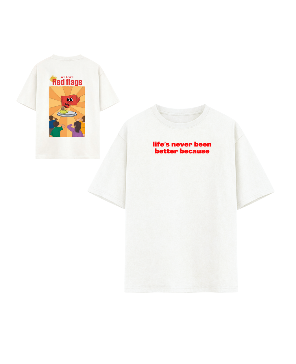Red Flags Off White Oversized Tee