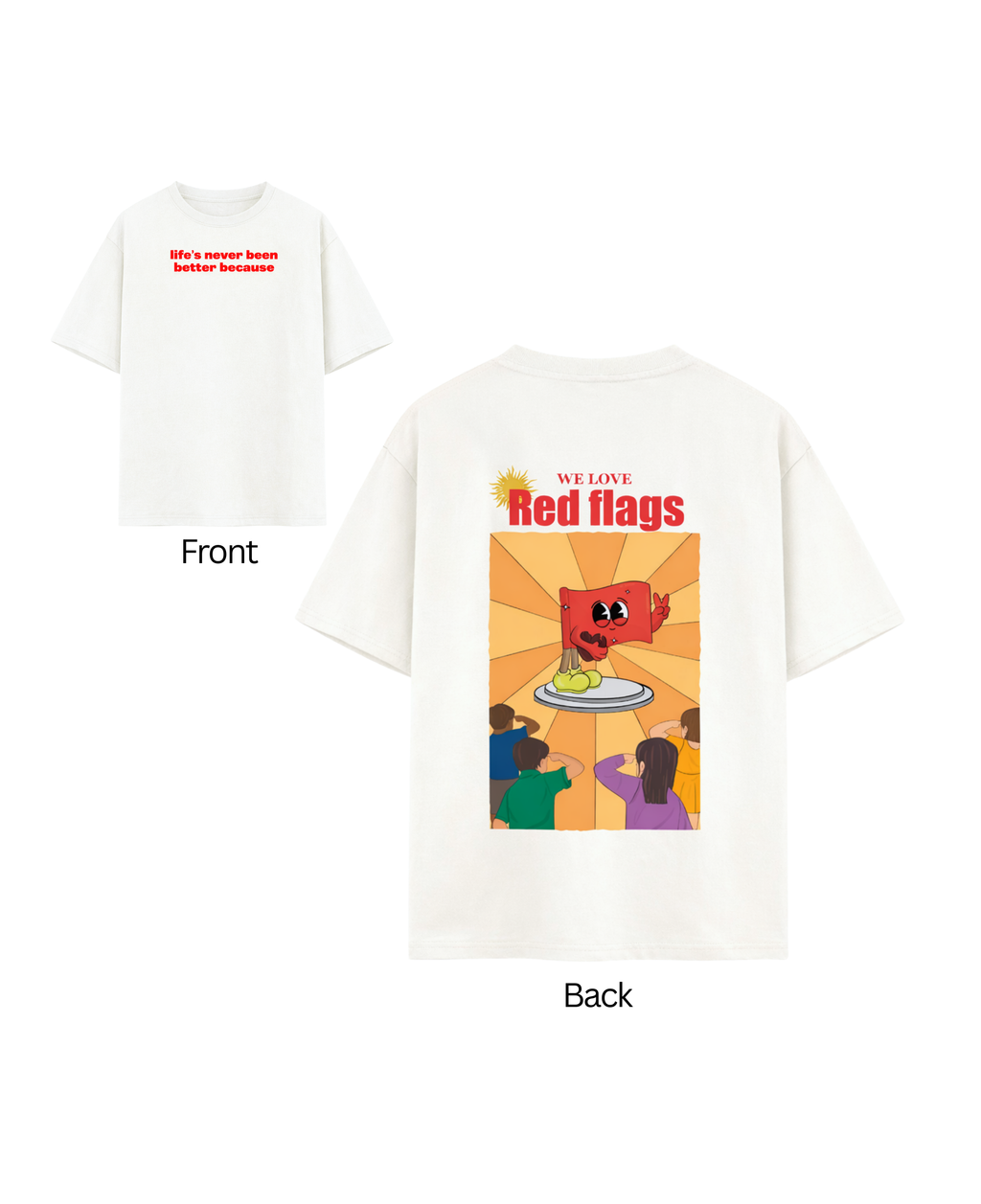 Red Flags Off White Oversized Tee